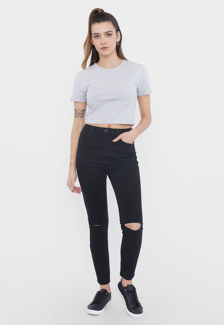 Jeans Mujer Skinny Destroyed Negro Corona-3