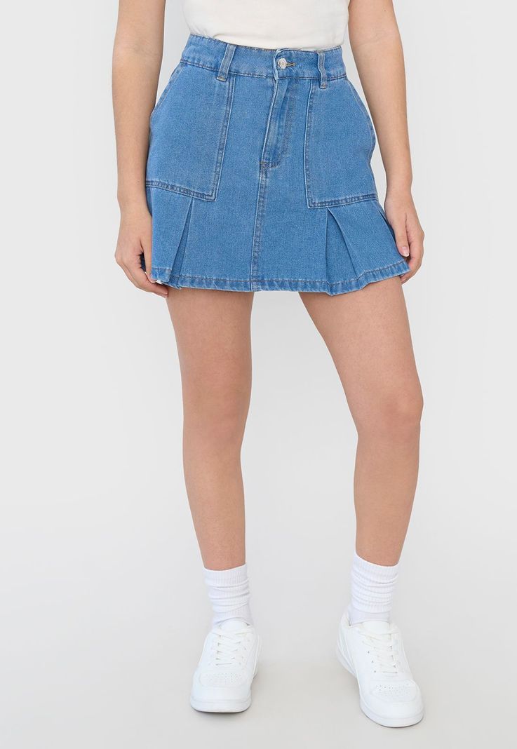 Falda Niña Tableada Denim Sporty Azul Medio Corona-1