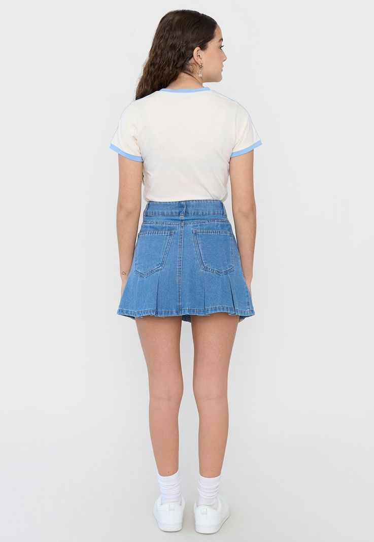 Falda Niña Tableada Denim Sporty Azul Medio Corona-2