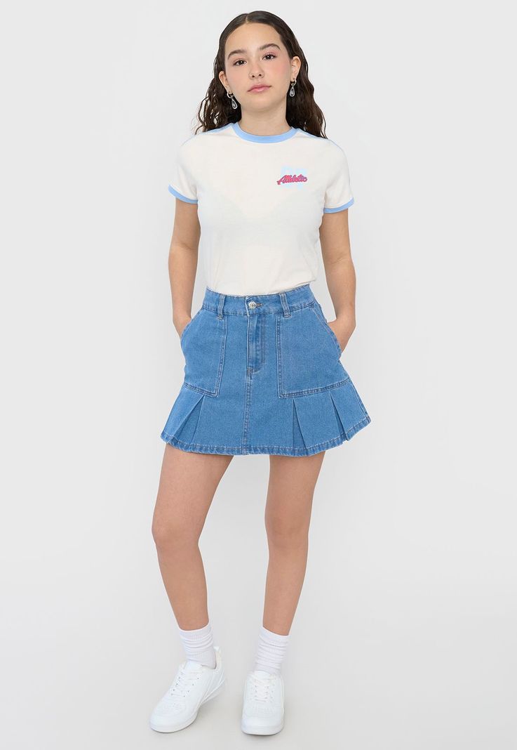 Falda Niña Tableada Denim Sporty Azul Medio Corona-3