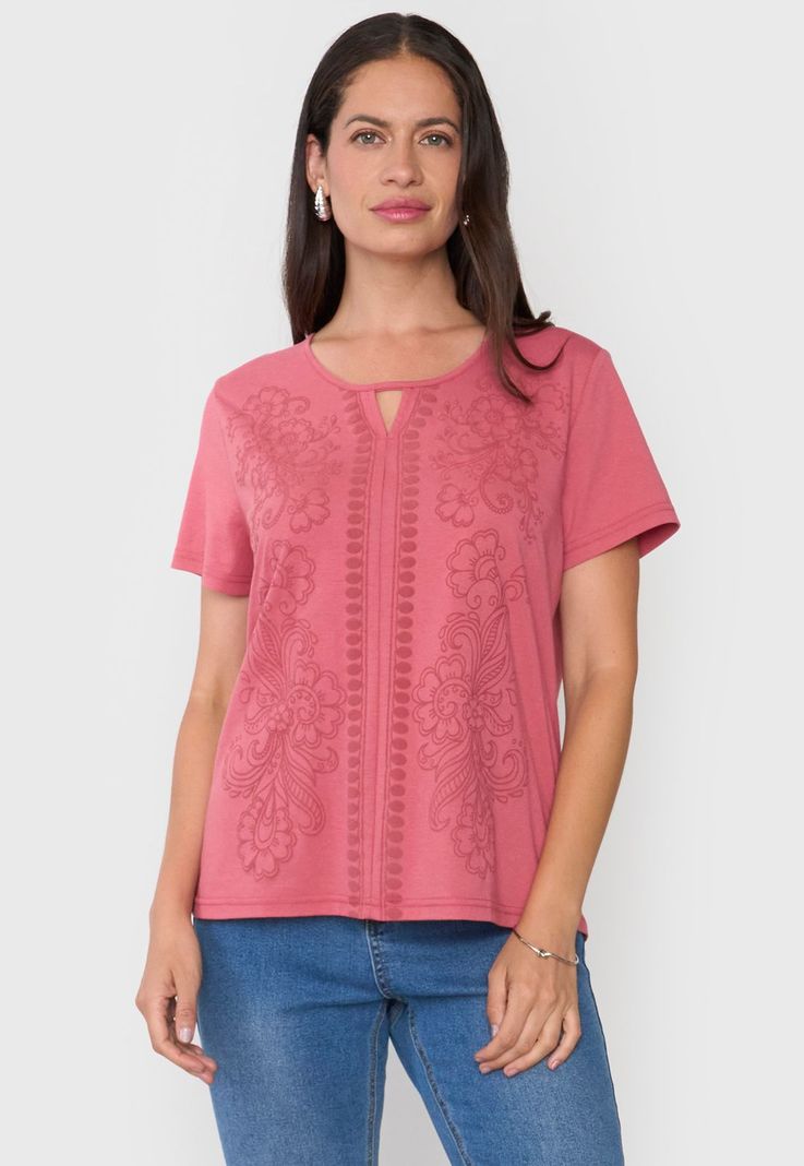 Polera Mujer Bordado Rosado Corona-0