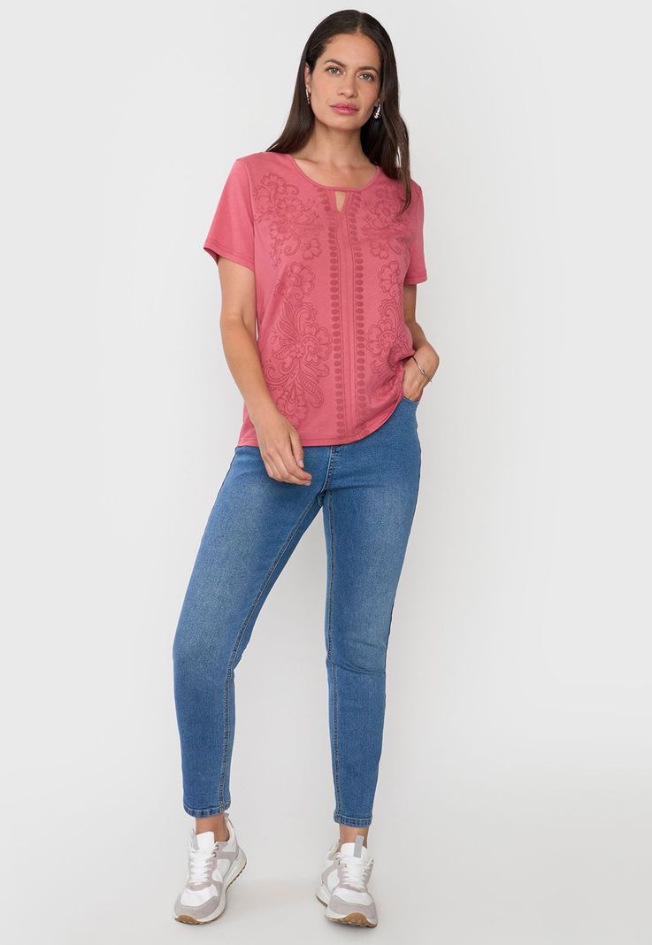 Polera Mujer Bordado Rosado Corona-3
