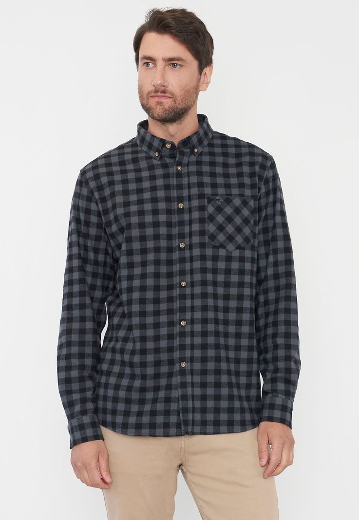 Camisa Hombre Franela Negro Corona-0