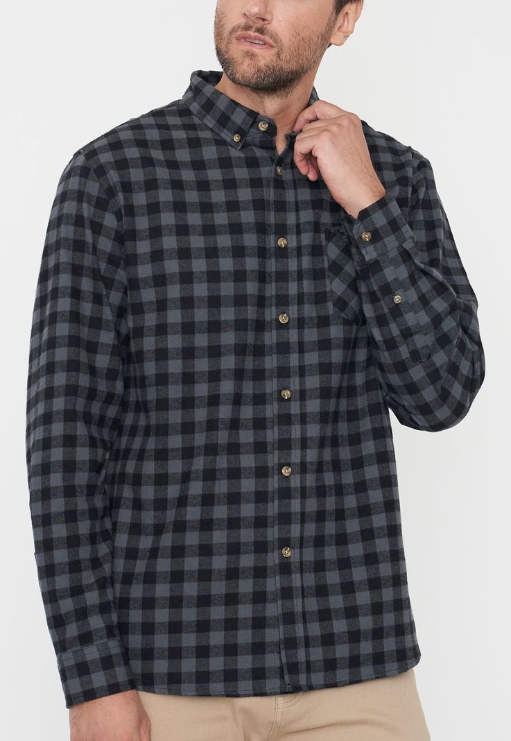 Camisa Hombre Franela Negro Corona-2