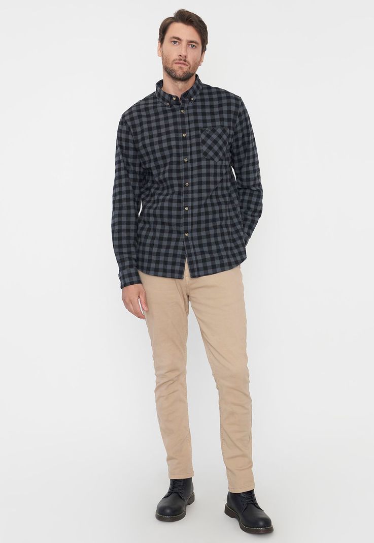 Camisa Hombre Franela Negro Corona-3