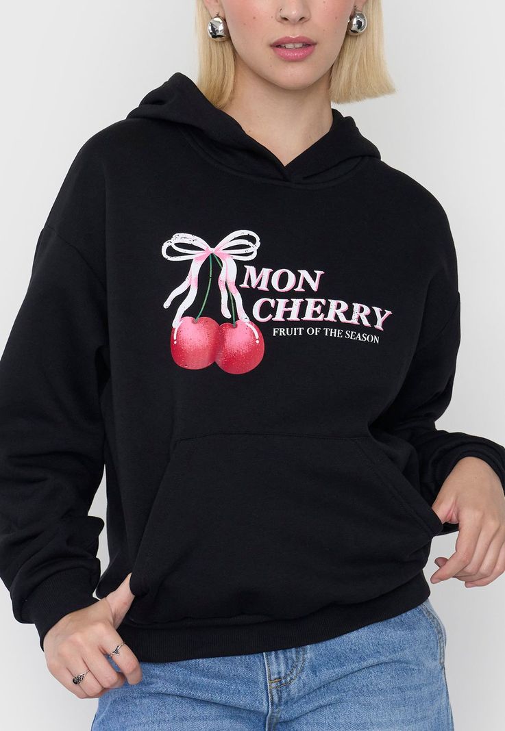 Polerón Mujer Hoodie Print Negro Corona-2