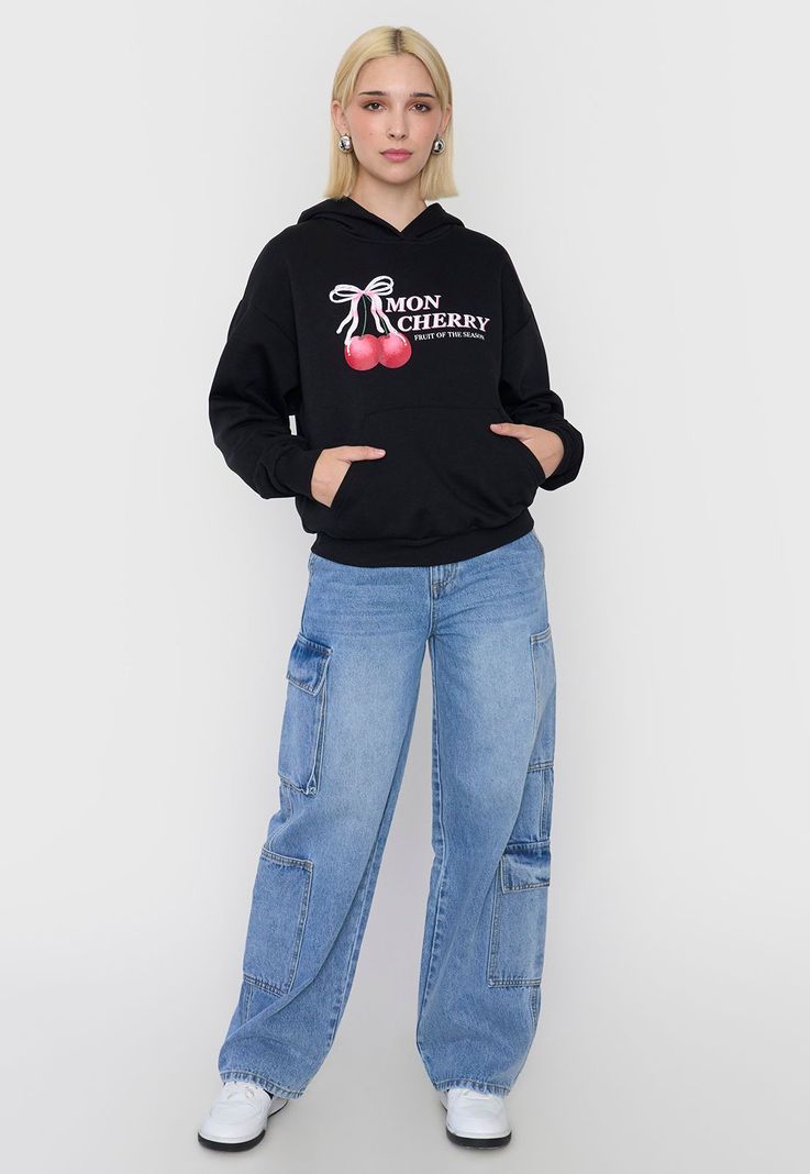 Polerón Mujer Hoodie Print Negro Corona-3