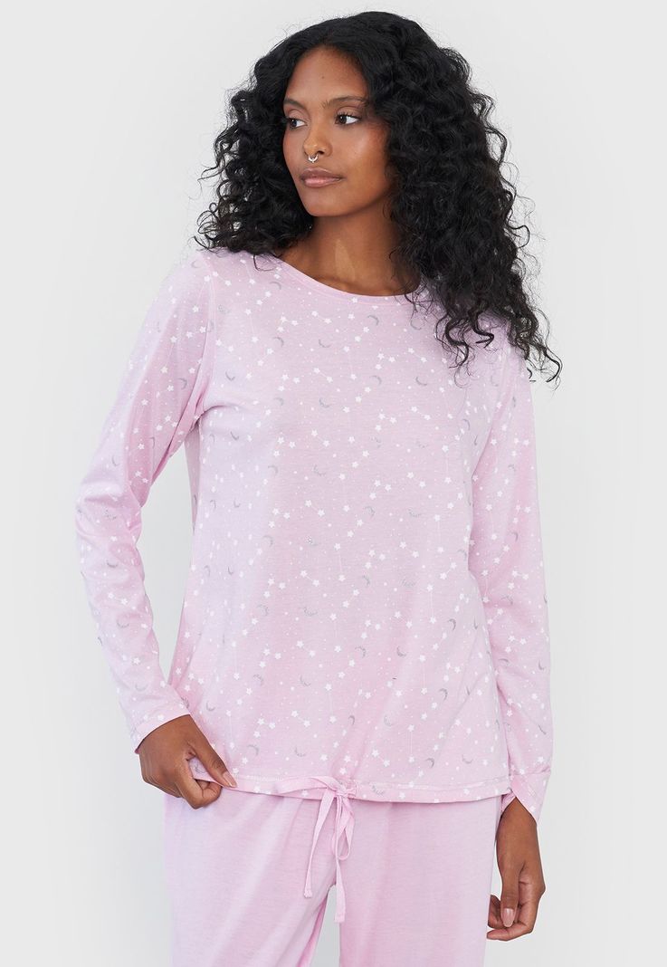 Pijama Mujer Aplicación Palo Rosa Corona-2