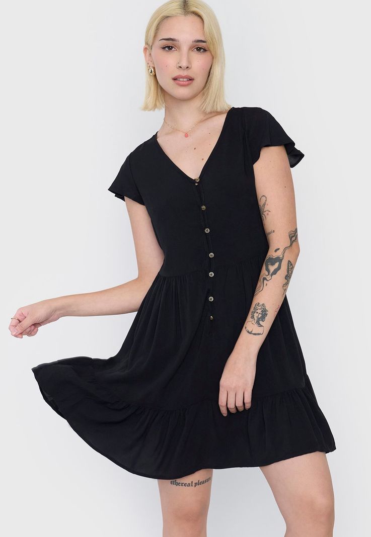Vestido Mujer Corto Negro Vuelos Corona-0