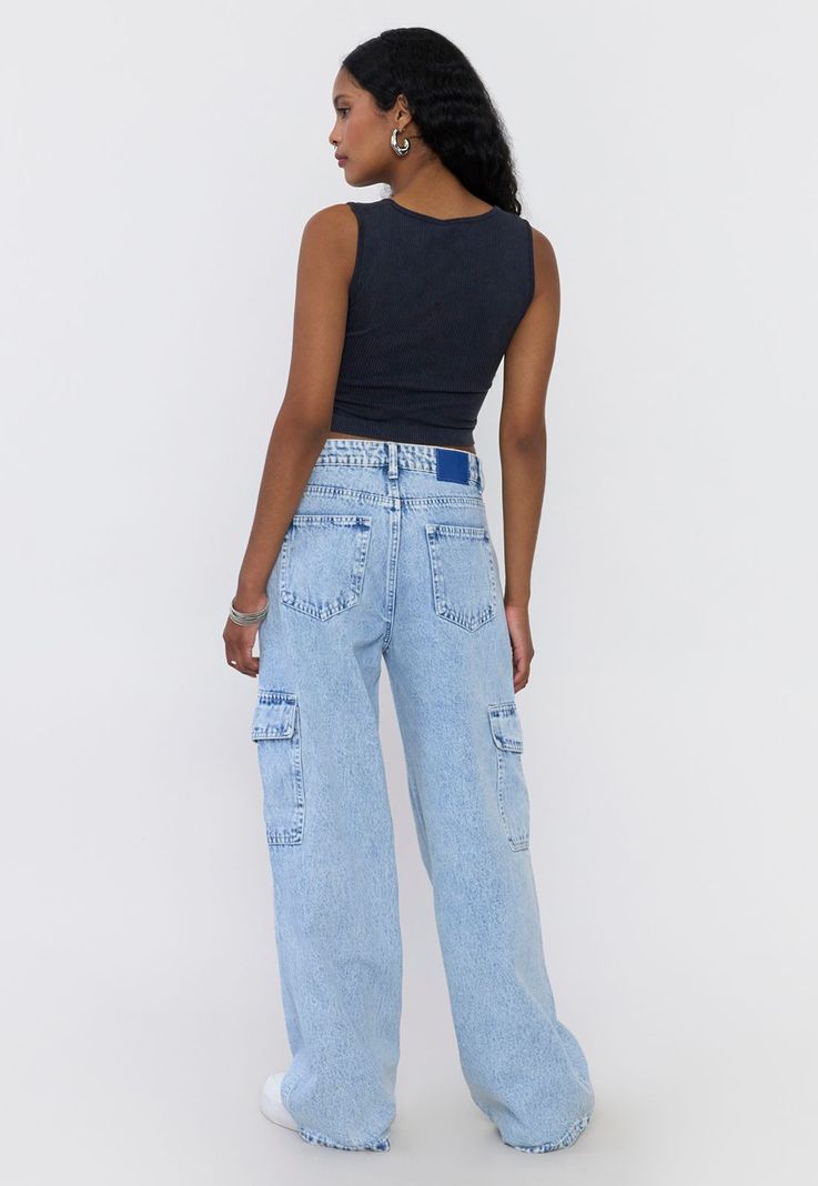Jeans Mujer Straight Fit Cargo Azul Claro Corona-2
