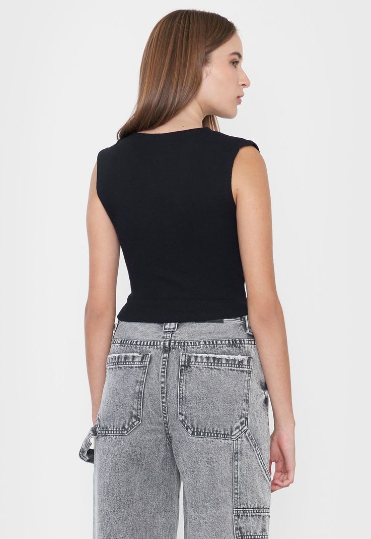 Polera Mujer Brillos Sin Mangas Color Negro Corona-1