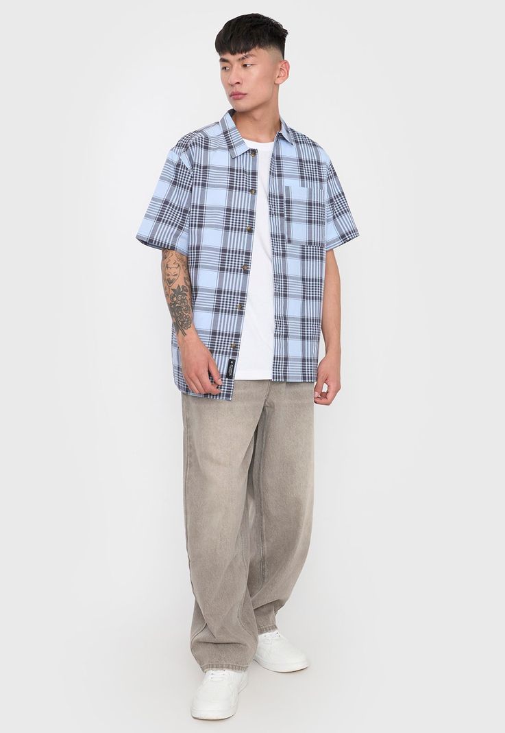 Camisa Hombre Cuadrille Vintage Azul Corona-3