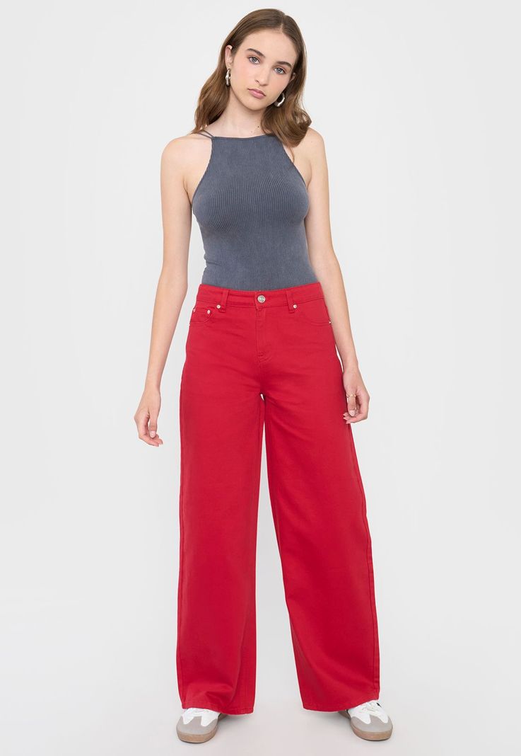 Jeans Mujer Wide Leg Fit Rojo Corona-0