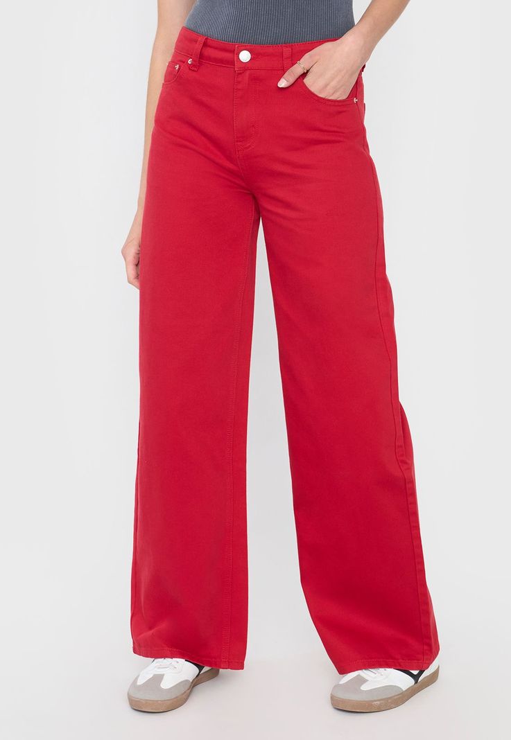 Jeans Mujer Wide Leg Fit Rojo Corona-1