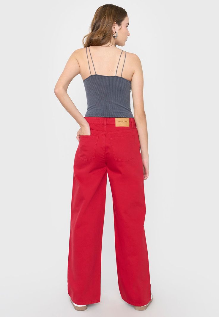 Jeans Mujer Wide Leg Fit Rojo Corona-2