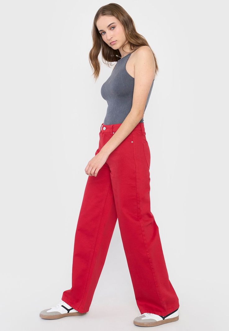 Jeans Mujer Wide Leg Fit Rojo Corona-3