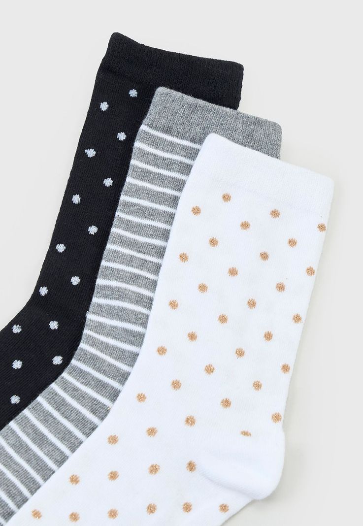Calcetines Mujer Tripack Largos Blanco/Negro/Gris Corona-1