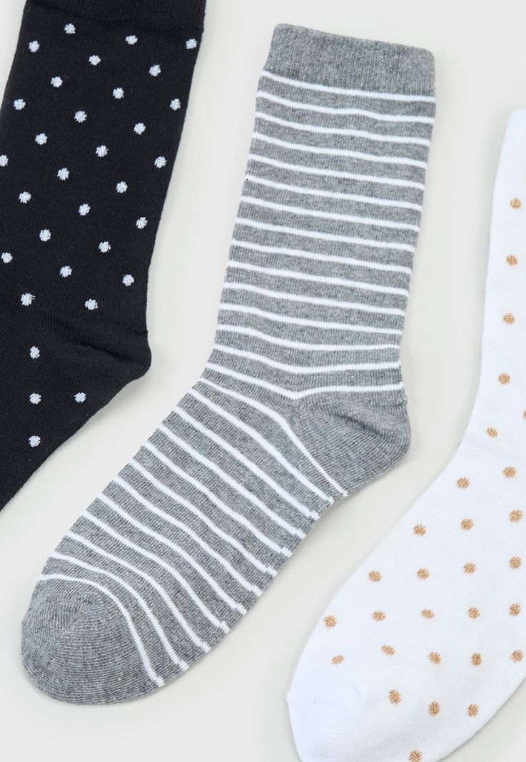 Calcetines Mujer Tripack Largos Blanco/Negro/Gris Corona-3