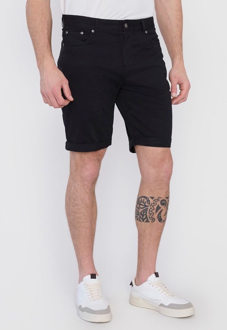 Bermuda Hombre Roll Up Negro Liso Corona-1