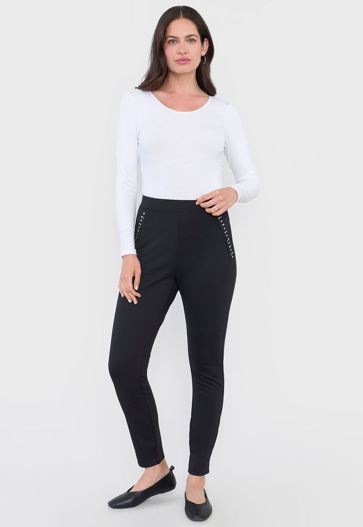 Calza Mujer Skinny Aplicaciones Negro Corona-0