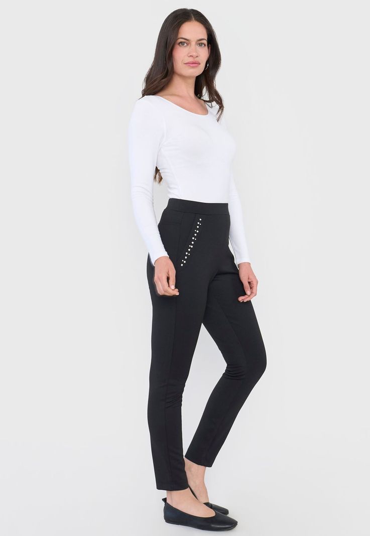 Calza Mujer Skinny Aplicaciones Negro Corona-3