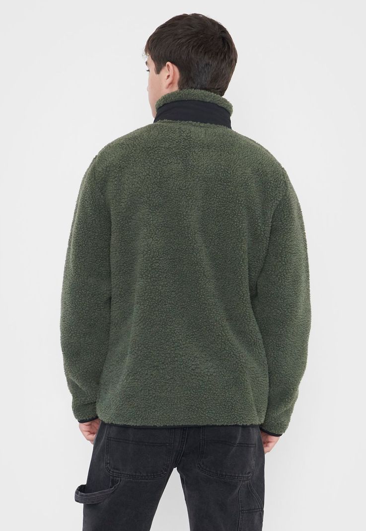 Casaca Hombre Sherpa Full Zipper Verde Militar Corona-1