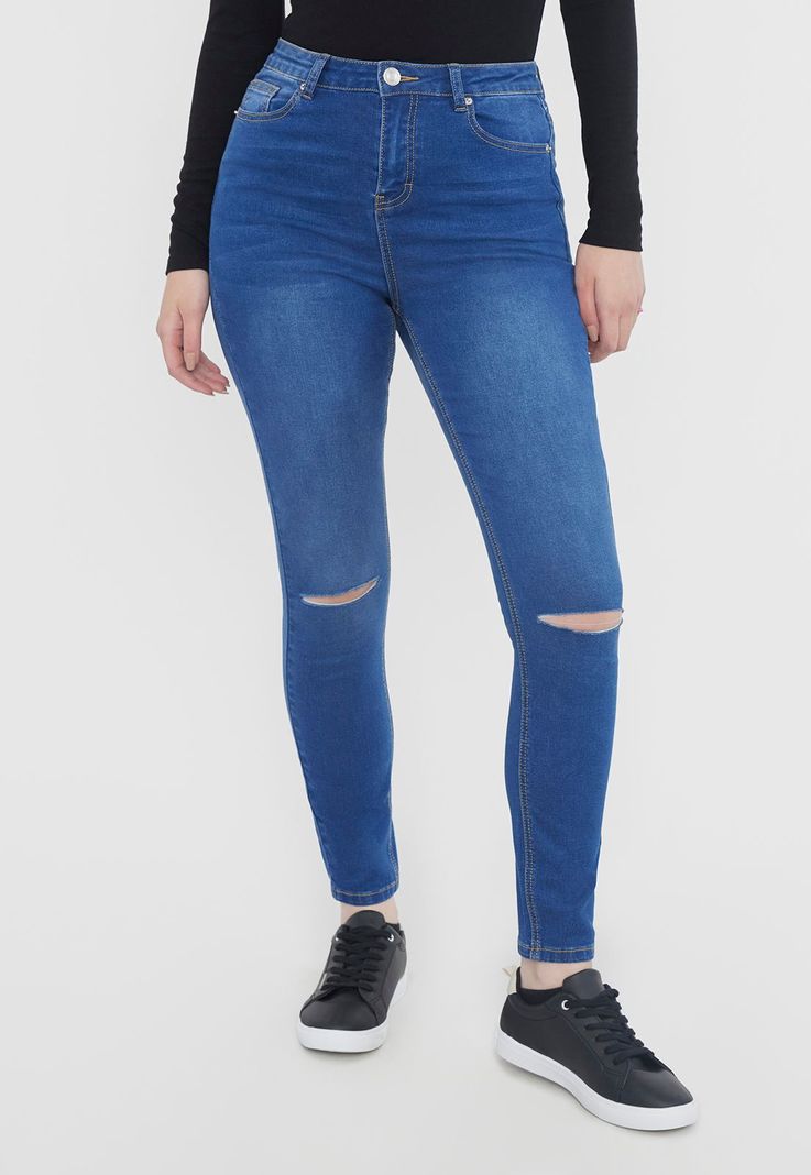 Jeans Mujer Skinny Destroyed Azul Oscuro Corona-0