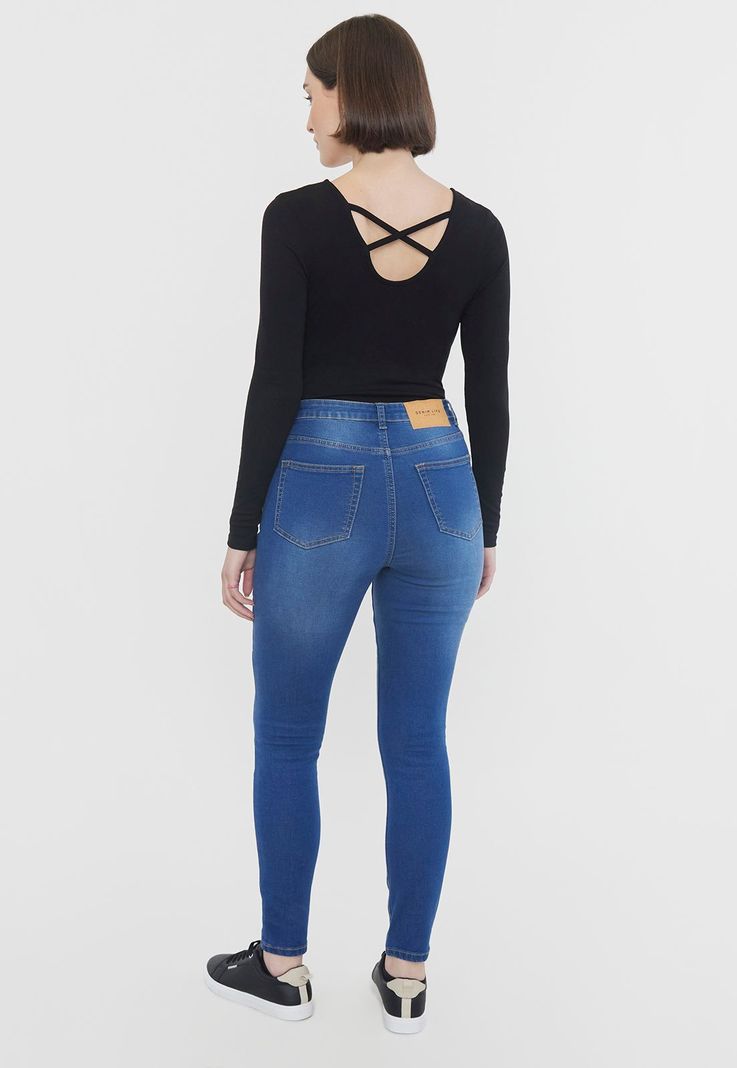Jeans Mujer Skinny Destroyed Azul Oscuro Corona-1