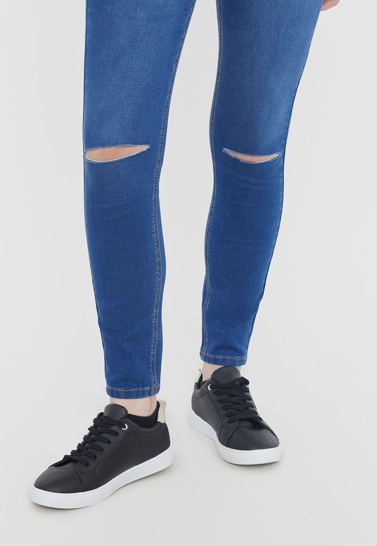 Jeans Mujer Skinny Destroyed Azul Oscuro Corona-2