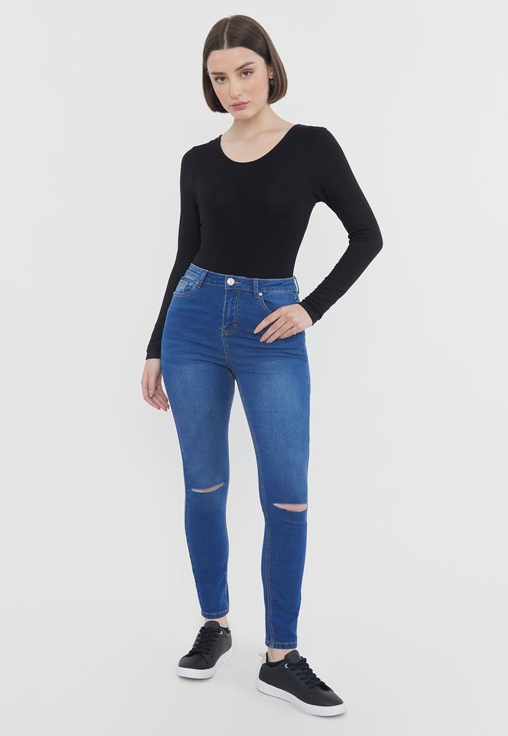 Jeans Mujer Skinny Destroyed Azul Oscuro Corona-3