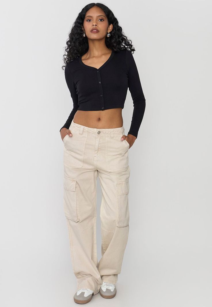 Jeans Mujer Straight Fit Cargo Beige Corona-0