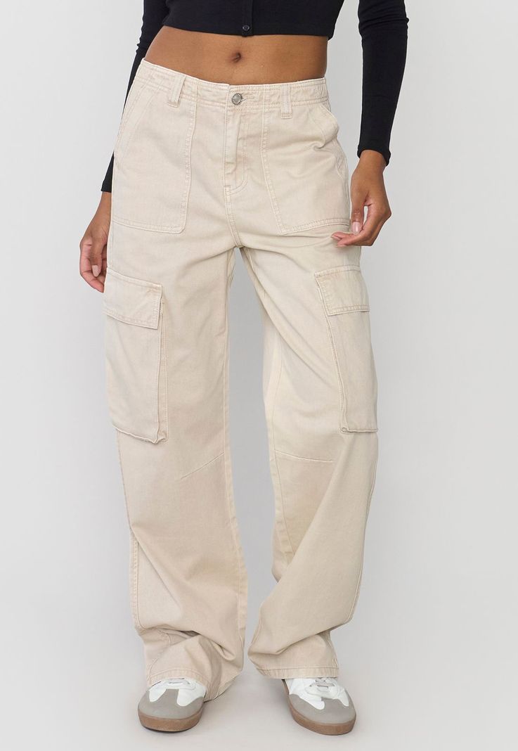 Jeans Mujer Straight Fit Cargo Beige Corona-1