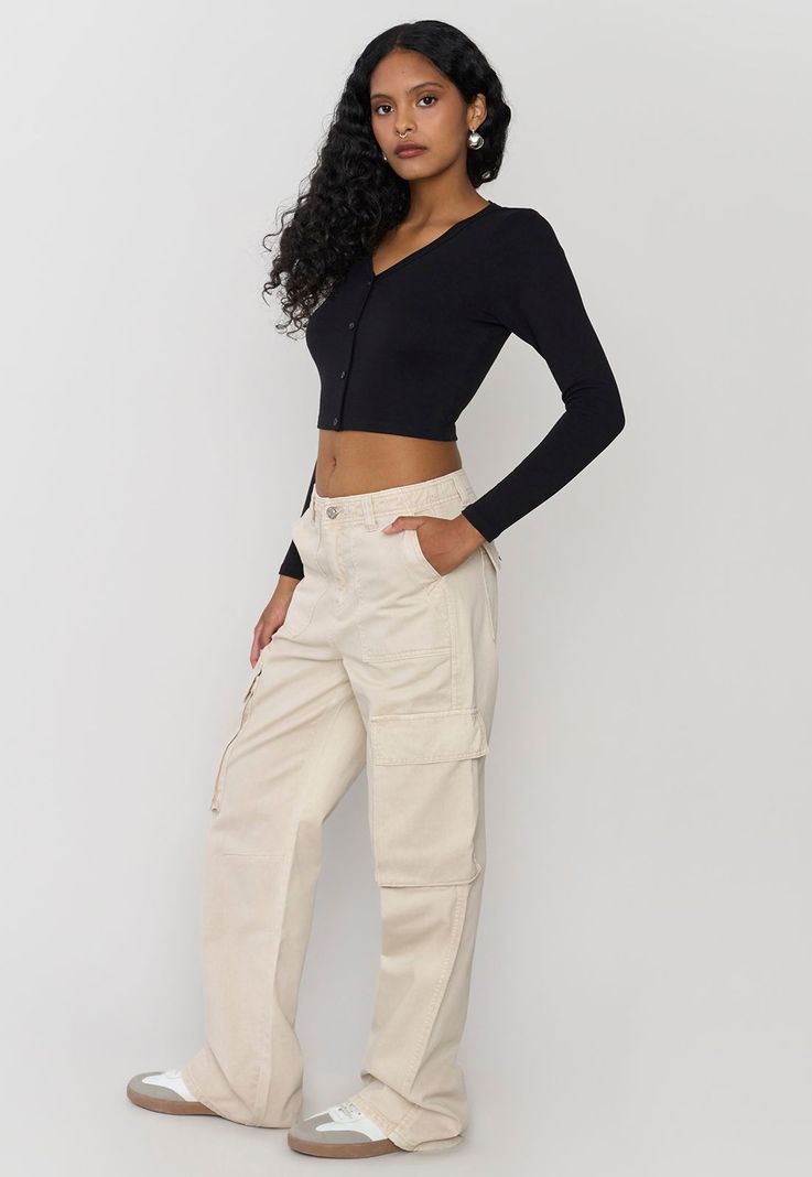 Jeans Mujer Straight Fit Cargo Beige Corona-3