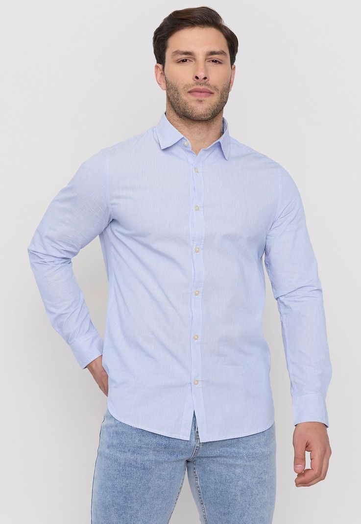 Camisa Hombre Rayas Celeste Corona-0