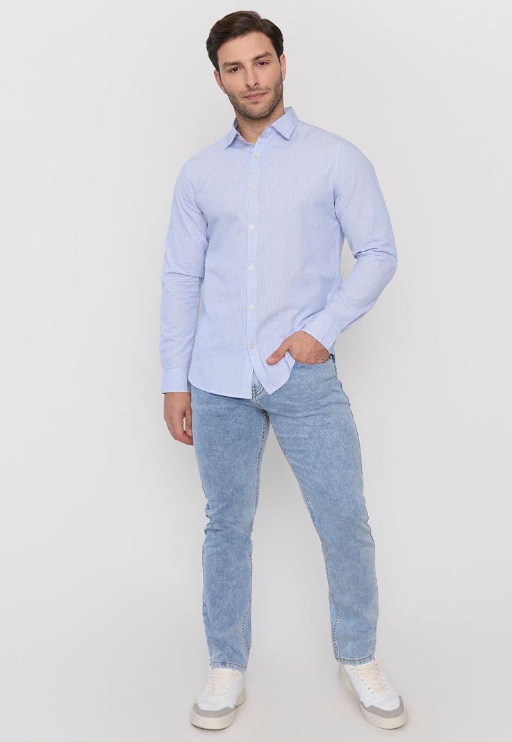 Camisa Hombre Rayas Celeste Corona-3