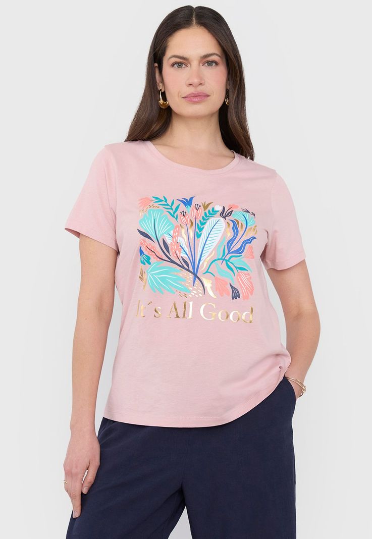 Polera Mujer Manga Corta Print Rosado Corona-0