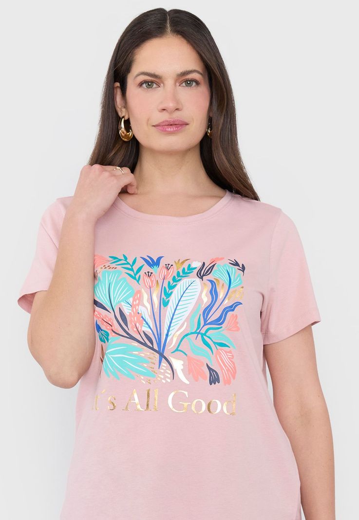 Polera Mujer Manga Corta Print Rosado Corona-2