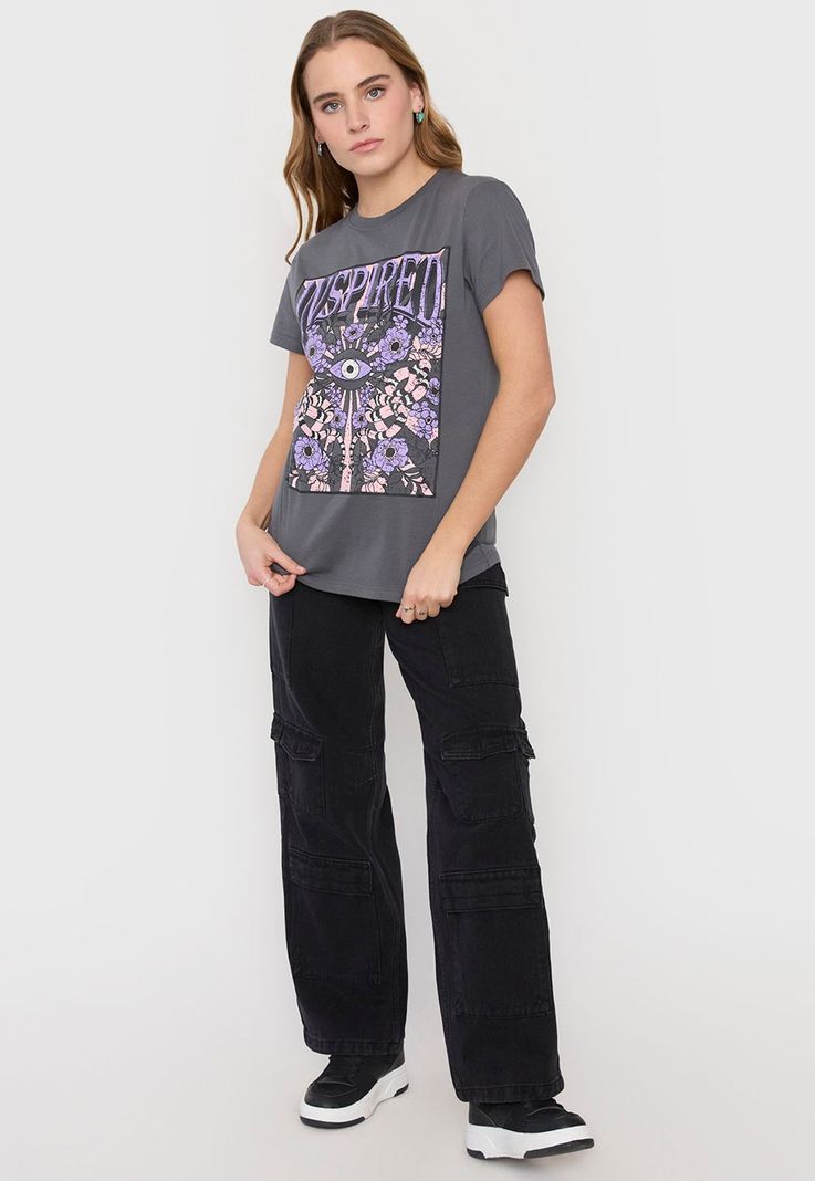 Polera Mujer Fun Oversize M/C Gris Corona-3