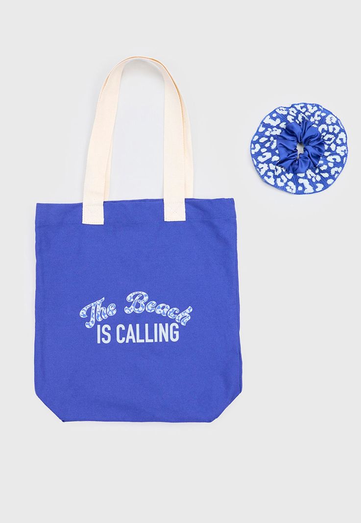 Tote Bag + Scrunchie Mujer Azul Corona-0