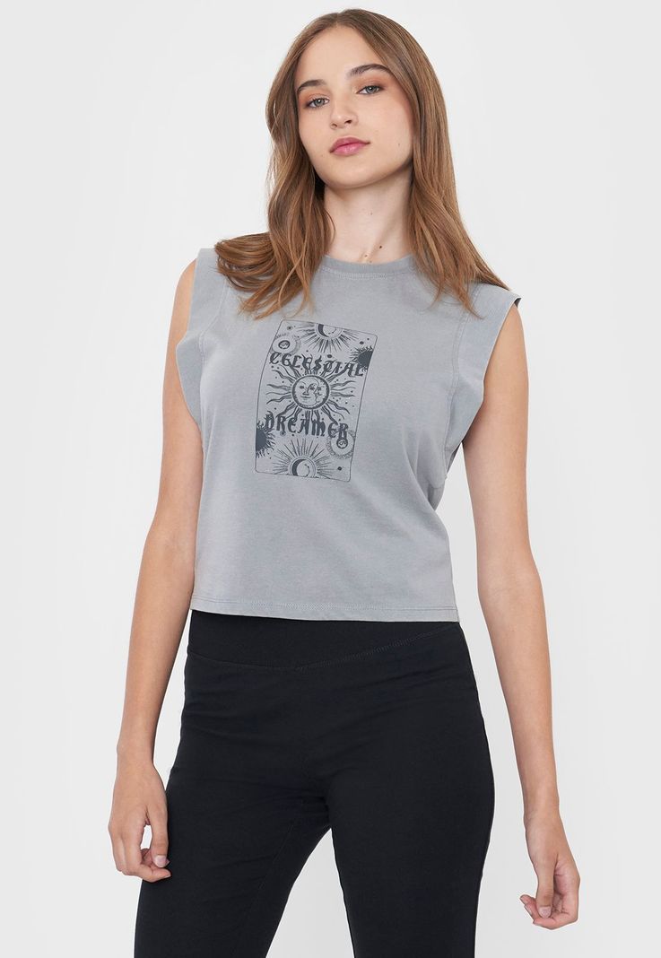 Polera Mujer Manga Vuelos Gris Claro Corona-0