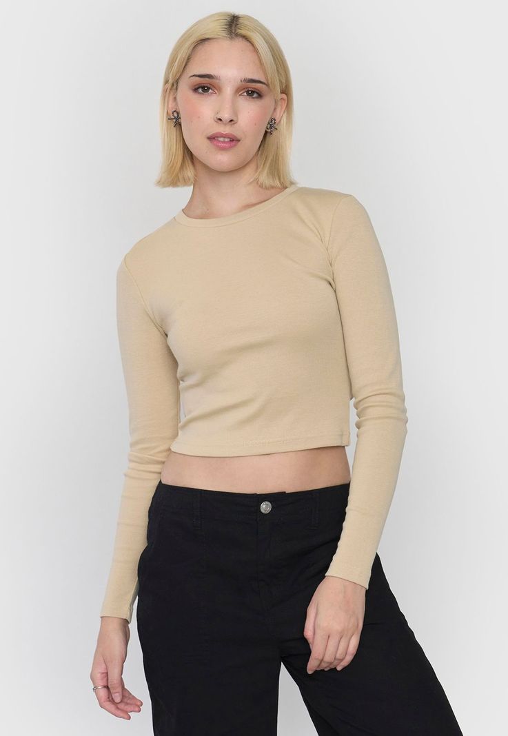 Polera Mujer Crop Manga Larga Beige Corona-0