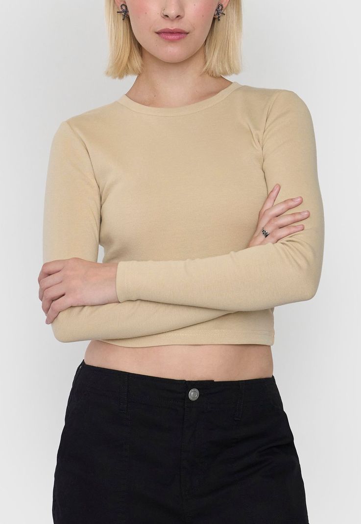 Polera Mujer Crop Manga Larga Beige Corona-2
