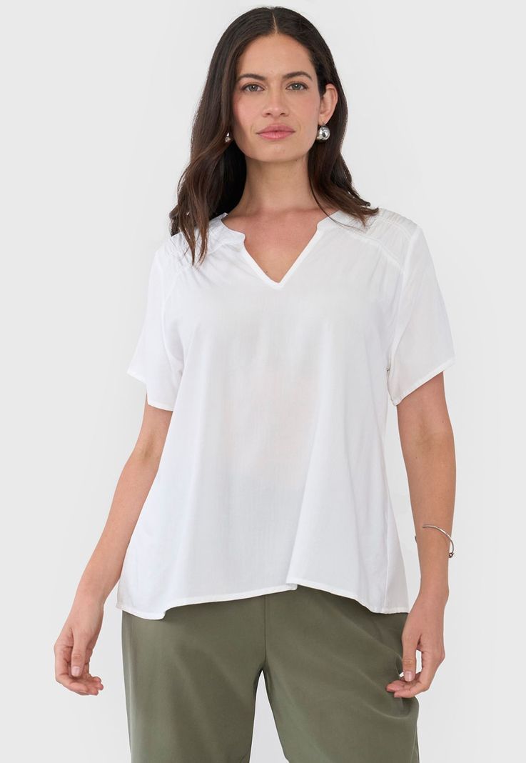 Blusa Mujer Manga Corta Hombro Recogido Ecru Corona-0