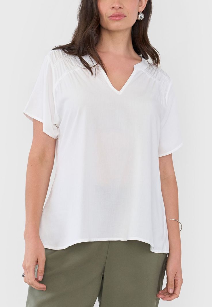 Blusa Mujer Manga Corta Hombro Recogido Ecru Corona-2