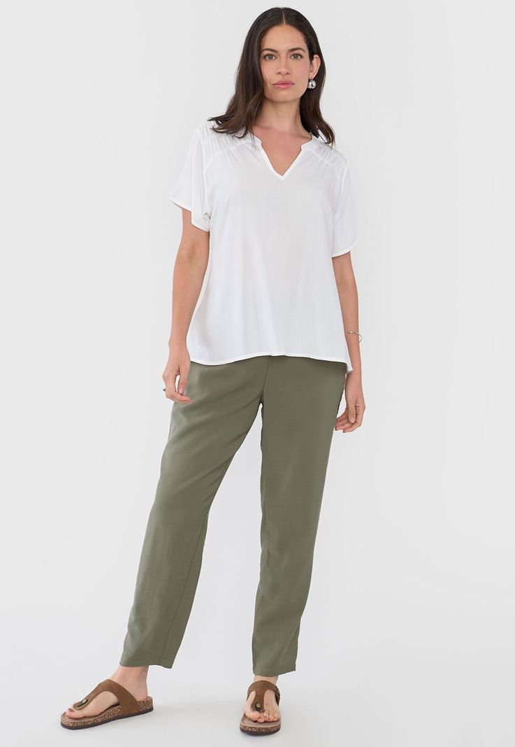 Blusa Mujer Manga Corta Hombro Recogido Ecru Corona-3