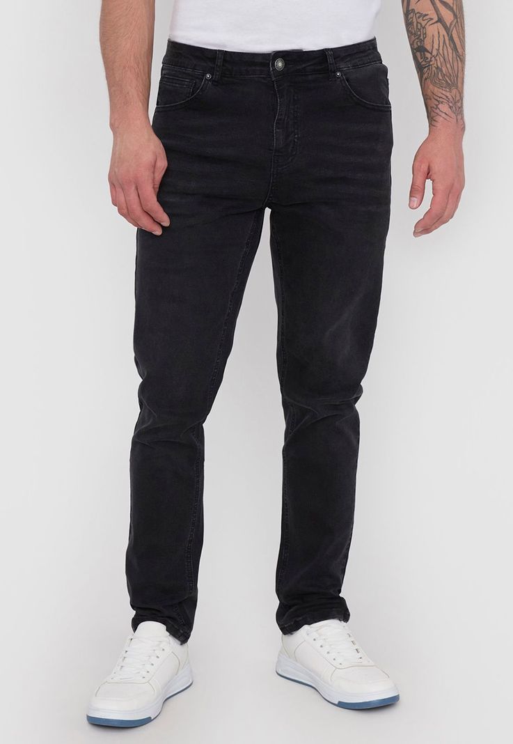Jeans Hombre Spandex Slim Fit Negro Corona-1