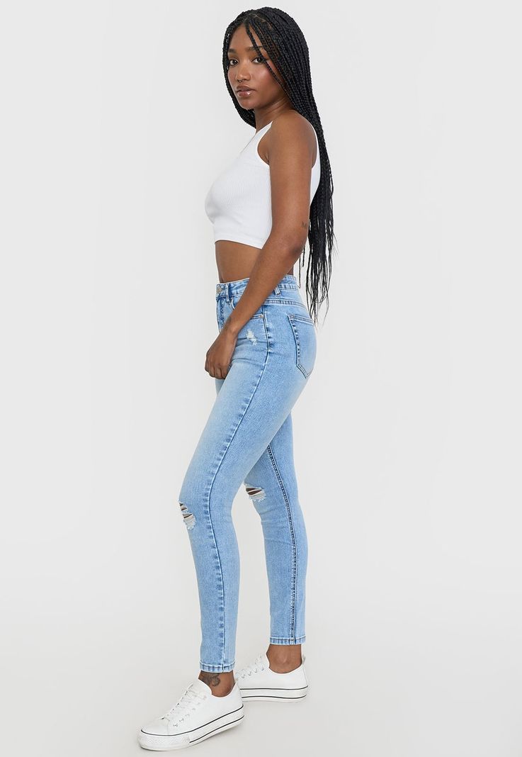 Jeans Mujer Skinny Roturas Azul Claro Corona-3