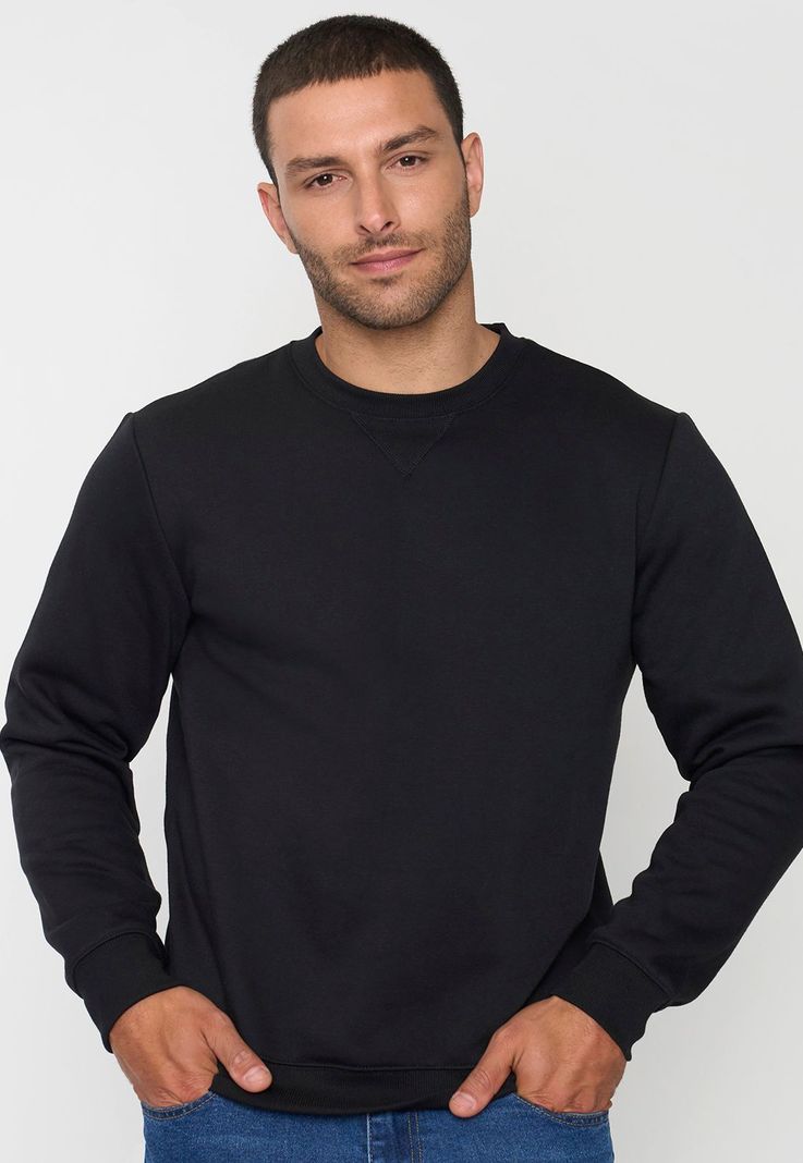 Polerón Hombre R-Neck Costura Negro Corona-0