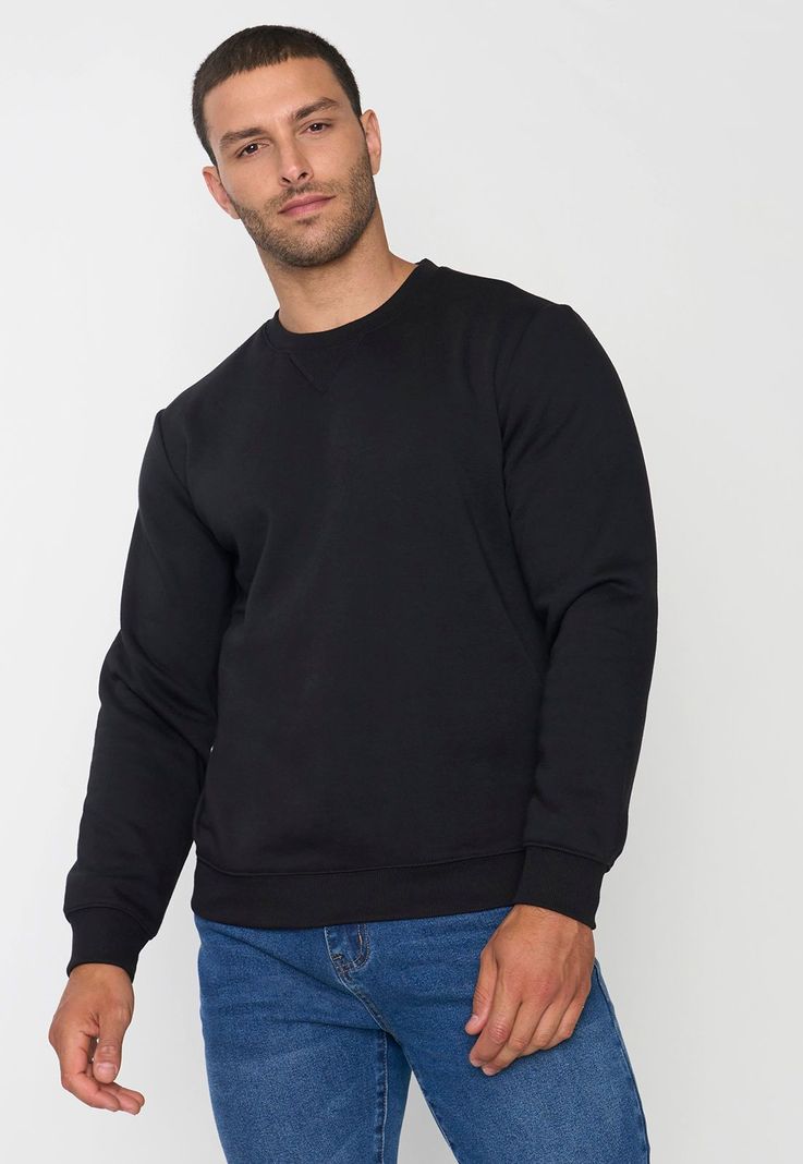 Polerón Hombre R-Neck Costura Negro Corona-1