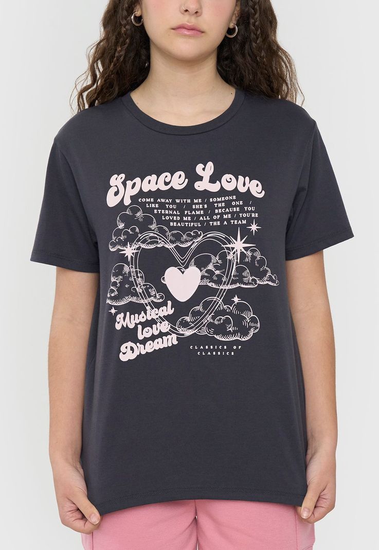 Polera Niña Teen Manga Corta Fun Oversize  Negro Corona-2